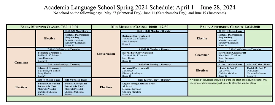 2024 Spring Term Schedule