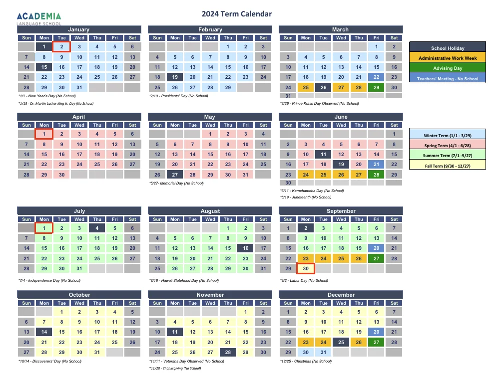 2024 Annual Term Calendar